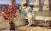 Sir Lawrence Alma-Tadema,OM.RA,RWS Her Eyes are with Her Thoughts and They are Far away oil painting on canvas